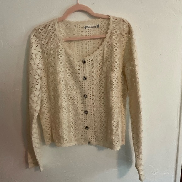 Go Fish Clothing Crochet Lace Cotton Cardigan XL - Picture 2 of 5